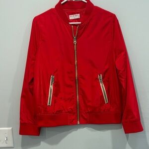 Stylish Red Women's Utility Jacket with Gold Zippers